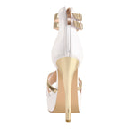 Load image into Gallery viewer, Gold T-Strap White Platform High Heel Sandals
