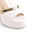 Load image into Gallery viewer, Gold T-Strap White Platform High Heel Sandals
