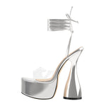 Load image into Gallery viewer, Silver Platform Ankle Strap High Heel Sandals
