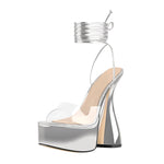 Load image into Gallery viewer, Silver Platform Ankle Strap High Heel Sandals
