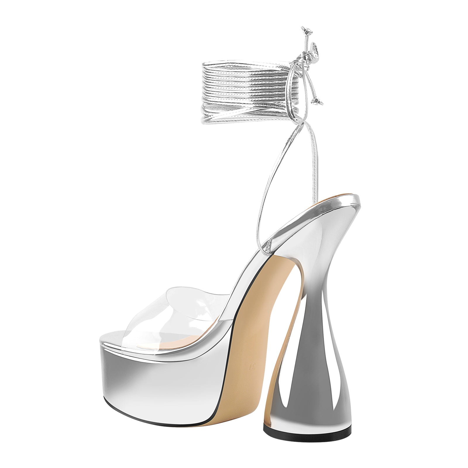 Silver Platform Ankle Strap High Heel Sandals