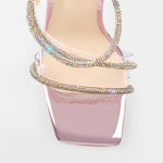 Load image into Gallery viewer, Purple Rhinestone Clear Band Ankle Strap Stiletto High Heel Sandals
