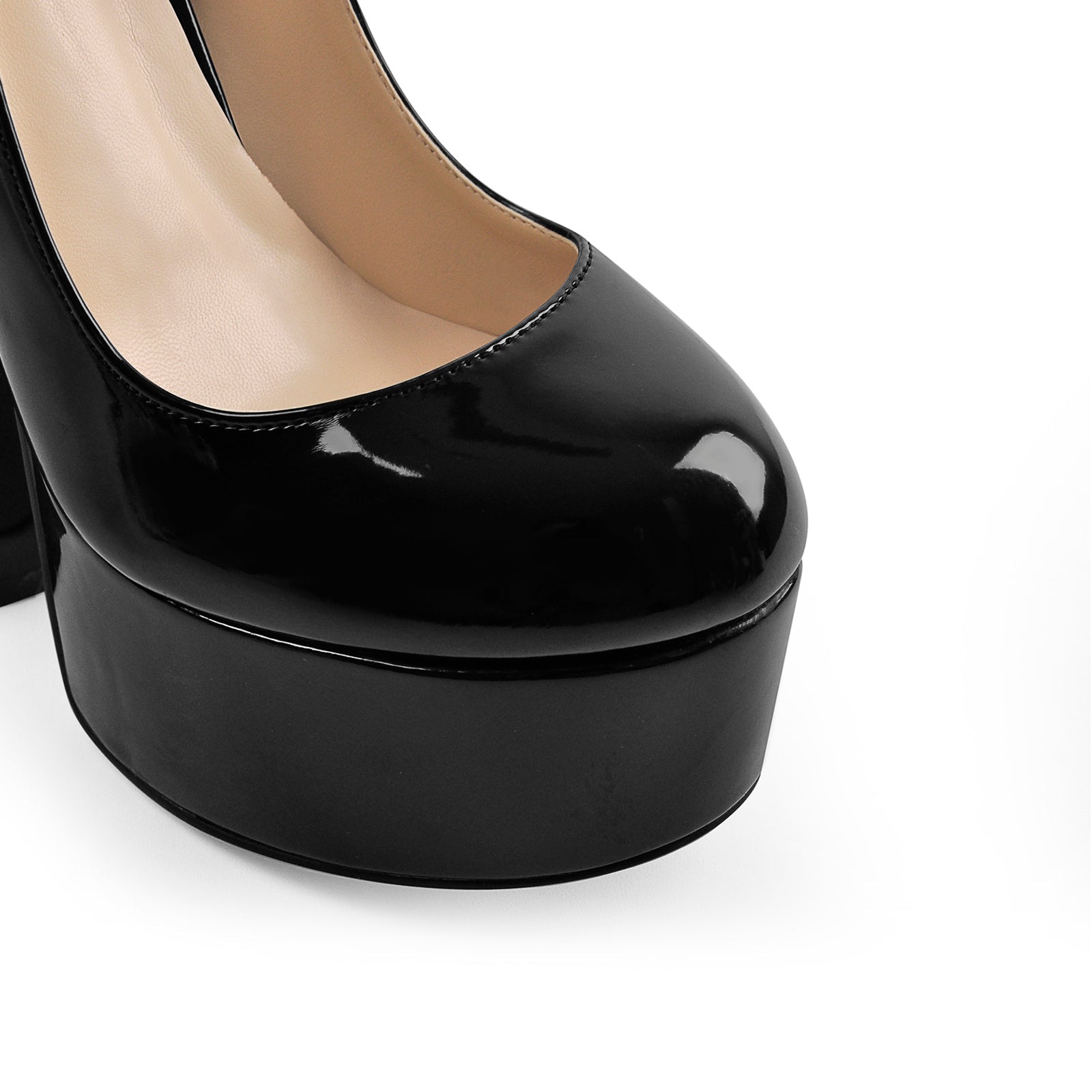 Round Toe Black Platform Disco Pumps