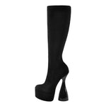 Load image into Gallery viewer, Black Round Toe Suede Platform High Heel Boots
