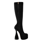 Load image into Gallery viewer, Black Round Toe Suede Platform High Heel Boots
