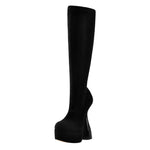 Load image into Gallery viewer, Black Round Toe Suede Platform High Heel Boots
