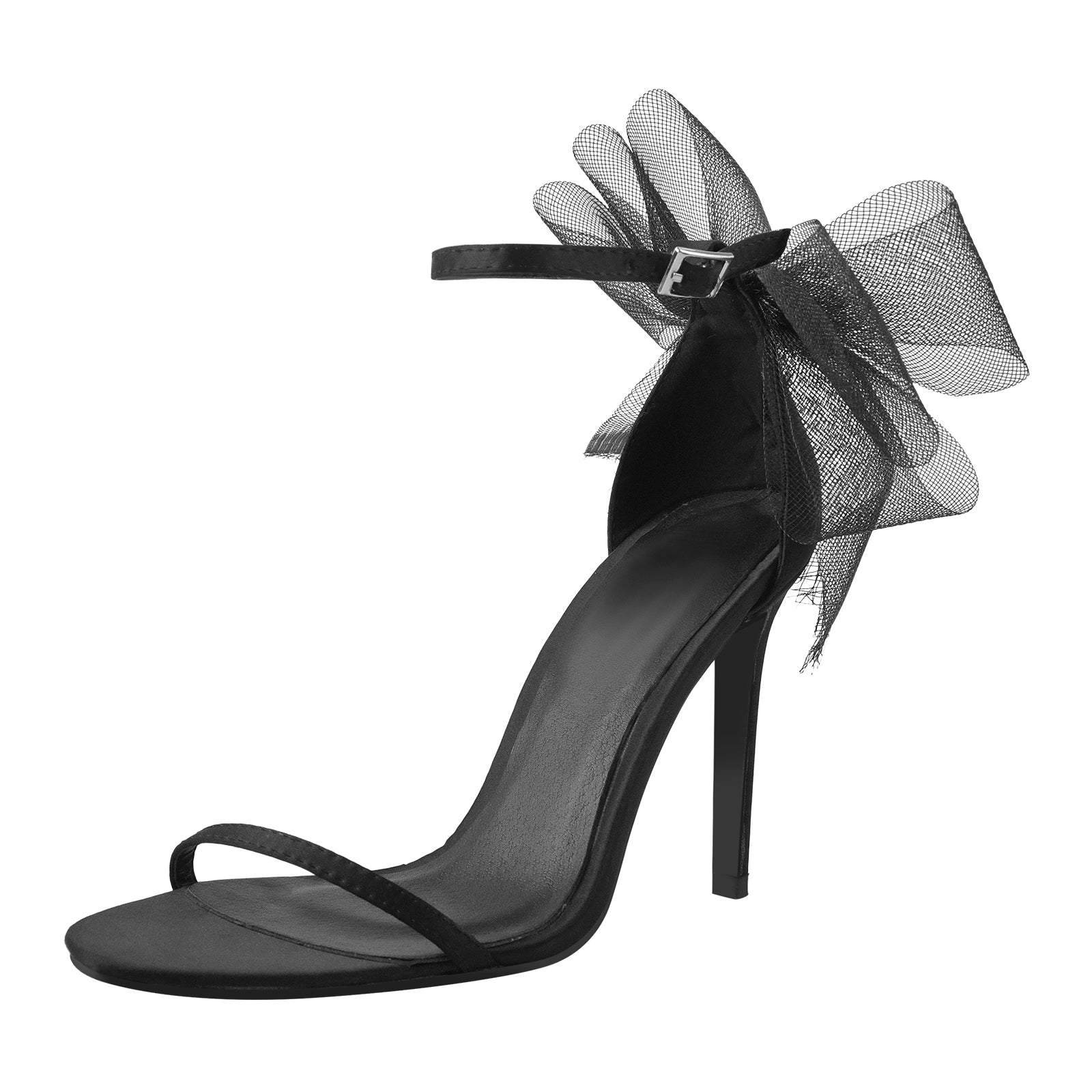 Single Band Ankle Strap Mesh Bow Stiletto Sandals