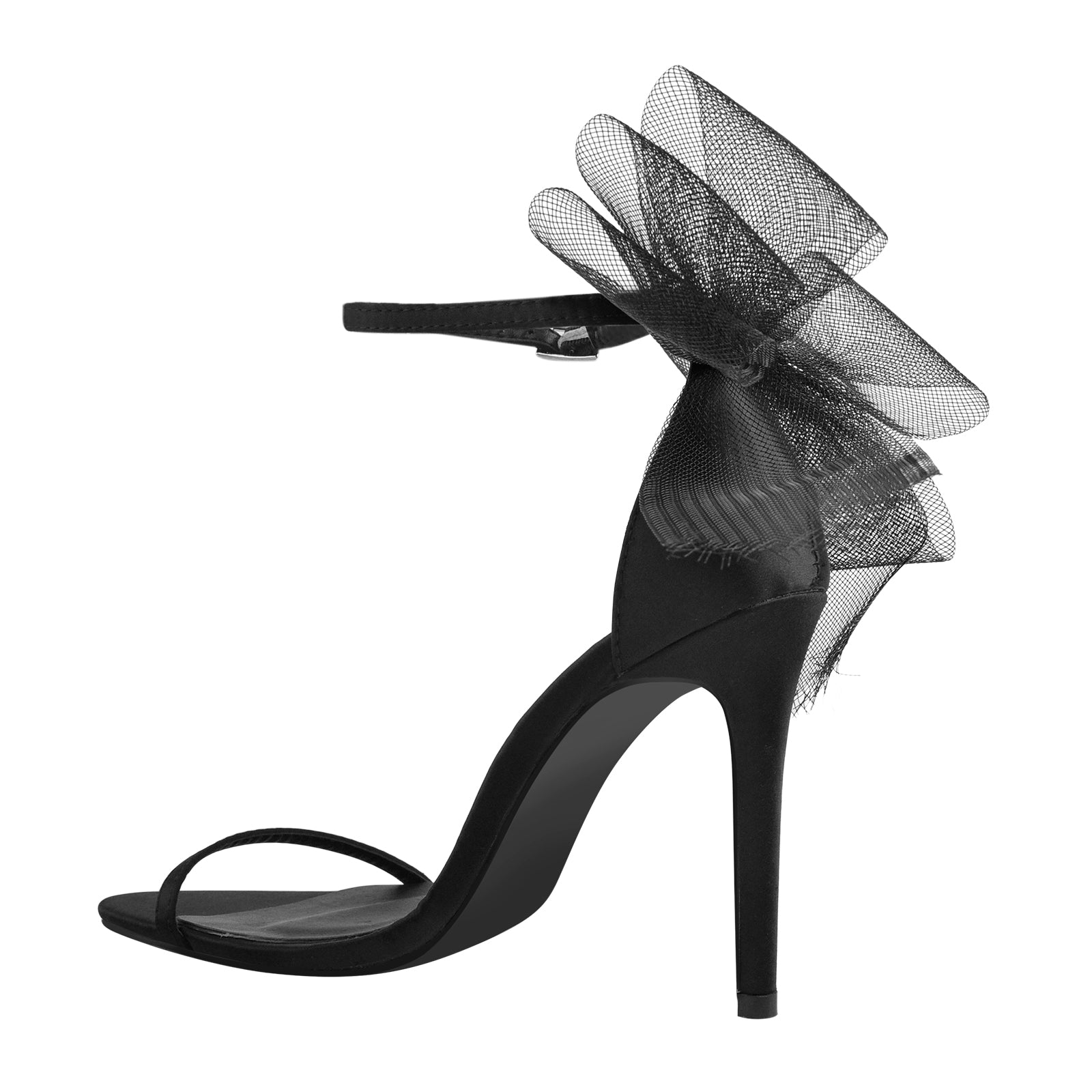 Single Band Ankle Strap Mesh Bow Stiletto Sandals