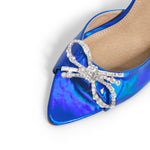 Load image into Gallery viewer, Pointed Toe Diamante Bow Tapered Heel Sandals
