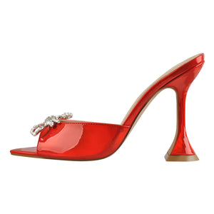 Pointed Toe Diamante Bow Tapered Heel Sandals