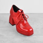 Load image into Gallery viewer, Patent Black Red Square Toe Lace Chunky Heel Ankle Boots
