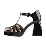 Load image into Gallery viewer, Square Patent Black Chunky Heels Pumps
