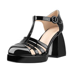 Load image into Gallery viewer, Square Patent Black Chunky Heels Pumps
