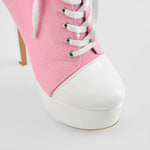 Load image into Gallery viewer, Platform Lace Up Zipper Pink Canvas Boots
