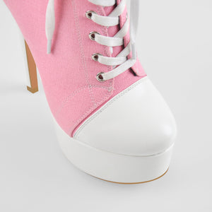 Platform Lace Up Zipper Pink Canvas Boots