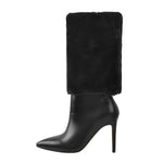 Load image into Gallery viewer, Downy White Black Pointed Toe High Heel Stiletto Boots
