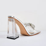 Load image into Gallery viewer, Square Toe Clear Band Diamante Bow Sandals
