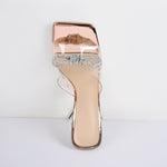 Load image into Gallery viewer, Square Toe Clear Band Diamante Bow Sandals
