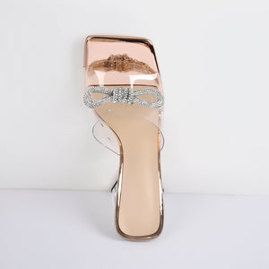 Square Toe Clear Band Diamante Bow Sandals