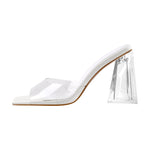 Load image into Gallery viewer, White Green Clear Chunky Heel Sandals Mules
