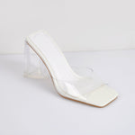 Load image into Gallery viewer, White Green Clear Chunky Heel Sandals Mules
