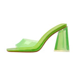 Load image into Gallery viewer, White Green Clear Chunky Heel Sandals Mules
