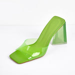 Load image into Gallery viewer, White Green Clear Chunky Heel Sandals Mules
