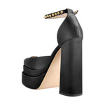 Load image into Gallery viewer, Double Platform Rivets Ankle Strap Chunky Heel D&#39;Orsay Pumps
