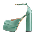 Load image into Gallery viewer, Double Platform Rivets Ankle Strap Chunky Heel D&#39;Orsay Pumps
