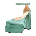 Load image into Gallery viewer, Double Platform Rivets Ankle Strap Chunky Heel D&#39;Orsay Pumps
