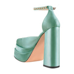 Load image into Gallery viewer, Double Platform Rivets Ankle Strap Chunky Heel D&#39;Orsay Pumps
