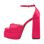 Load image into Gallery viewer, Double Platform Ankle Strap Chunky Heel Sandals
