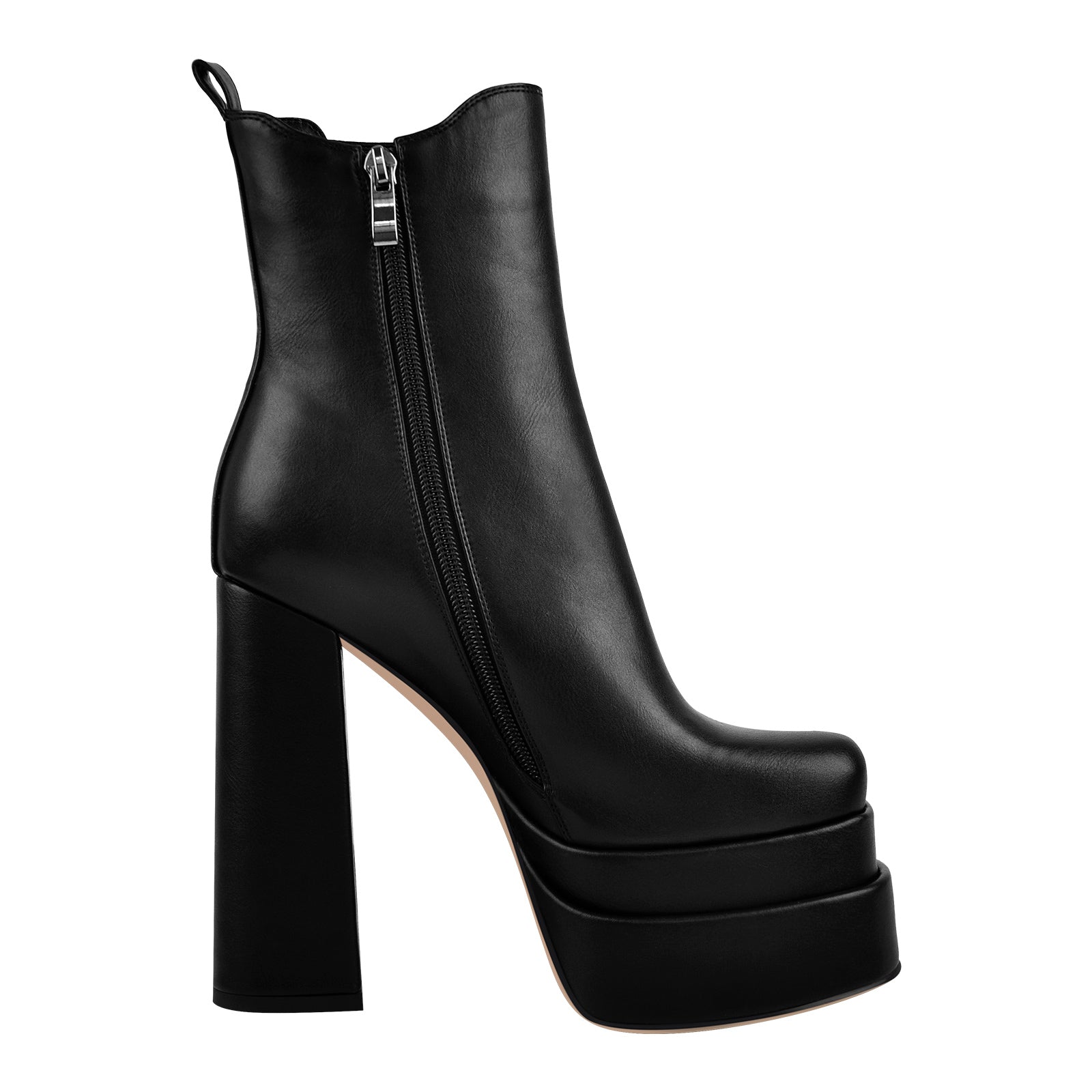 Double Platform Elastic Zipper Chunky Heel Ankle Boots