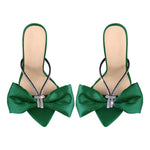 Load image into Gallery viewer, Pointed Toe Bow Rhinestones High Heel Sandals
