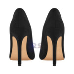 Load image into Gallery viewer, Rhinestone Bow Pointed Toe Black Suede Heels Stiletto Pumps
