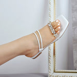 Load image into Gallery viewer, White Diamante Flat Sandals
