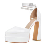 Load image into Gallery viewer, White Pointed Toe Platform Chunky Pumps
