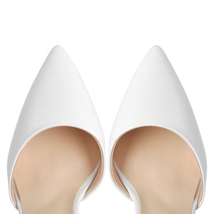 White Pointed Toe Platform Chunky Pumps