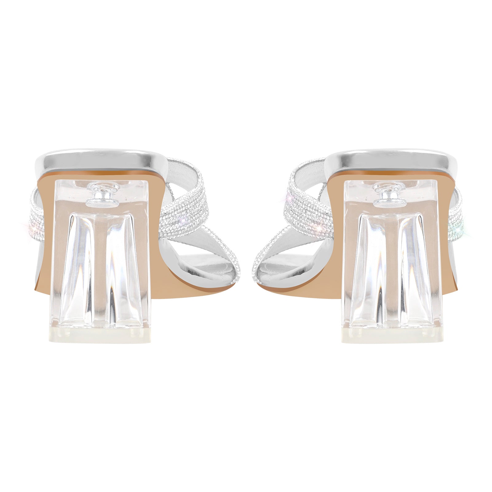 Rhinestone Strap Clear Block Sandals Mules