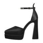 Load image into Gallery viewer, Double Platform Pointed Toe Chunky Heel Pumps
