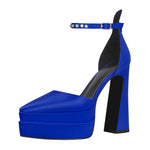 Load image into Gallery viewer, Double Platform Pointed Toe Chunky Heel Pumps
