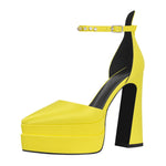 Load image into Gallery viewer, Double Platform Pointed Toe Chunky Heel Pumps
