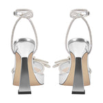 Load image into Gallery viewer, Pointed Toe Platform Rhinestone Bow Block Heel Pumps
