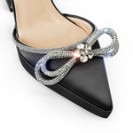 Load image into Gallery viewer, Pointed Toe Platform Rhinestone Bow Block Heel Pumps
