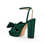 Load image into Gallery viewer, Platform Ankle Strap Pleated Bow Sandals
