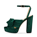 Load image into Gallery viewer, Platform Ankle Strap Pleated Bow Sandals
