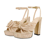 Load image into Gallery viewer, Platform Ankle Strap Pleated Bow Sandals
