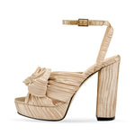 Load image into Gallery viewer, Platform Ankle Strap Pleated Bow Sandals
