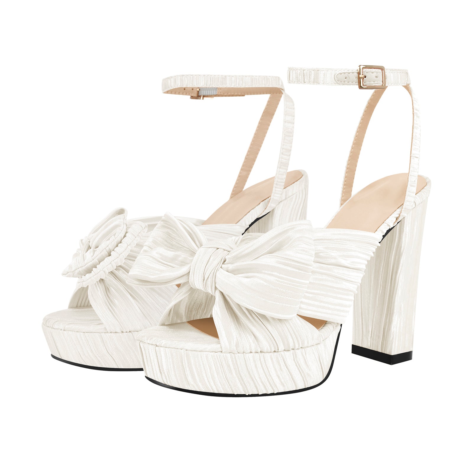 Platform Ankle Strap Pleated Bow Sandals