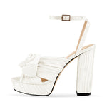 Load image into Gallery viewer, Platform Ankle Strap Pleated Bow Sandals
